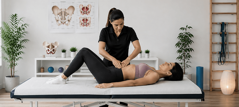 Fisioterapeuta realizando una sesión de fisioterapia de suelo pélvico